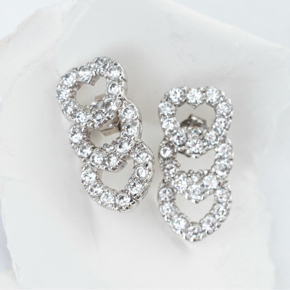 Simulated diamond interlocking heart post earrings sterling silver Absolute - Picture 3 of 16
